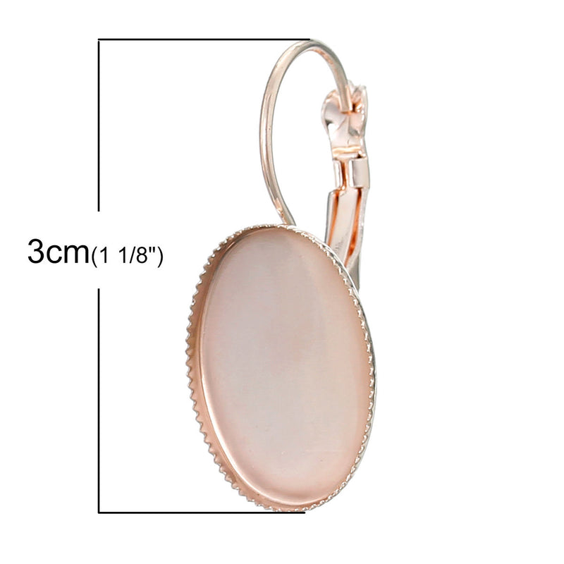 20 (10 pairs) rose gold plated cabochon bezel setting lever back earring components, fits 18x13mm OVAL inside tray fin0594