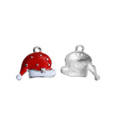 5 CHRISTMAS SANTA Hat Charms or Pendants, Silver Plated with enamel, 5/8" che0527