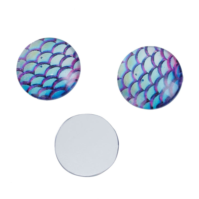 10 MERMAID Fish Scales Glass Dome Cabochons, Purple Blue Green, Round Glass Dome Seals Cabochons, 10mm  (about 3/8" diameter)  cab0512