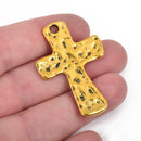 4 Hammered Gold Cross Pendant Charms, oxidized bright gold, large 1-3/4" long chg0445