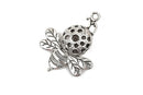 5 QUEEN BEE Silver Charm Pendants, filigree hollow head, silver plated metal, 37x29mm, chs2538