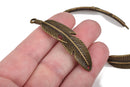 5 FEATHER Bracelet Connector Links, BRONZE oxidized metal charms, curved bracelet charms, 57x15mm, 2-1/4" long chb0457