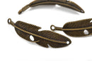 5 FEATHER Bracelet Connector Links, BRONZE oxidized metal charms, curved bracelet charms, 57x15mm, 2-1/4" long chb0457