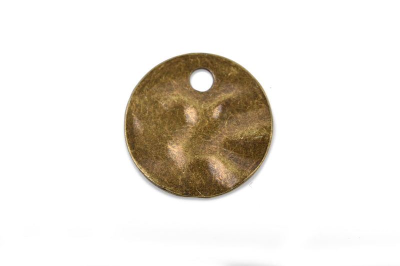 10 BRONZE Hammered Metal Coin Sequin Charms, Round Coin Charms, double sided design, 20mm (3/4") chb0459