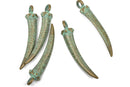 4 Large HORN or CLAW Tusk Charm Pendants, bronze oxidized with green verdigris patina, 60mm long, 2-3/8"  chb0460