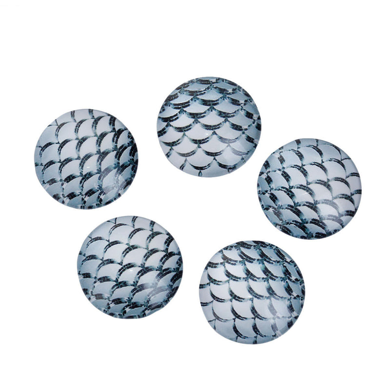 10 MERMAID Fish Scales Glass Dome Cabochons, Sharkskin Grey, Round Glass Dome Seals Cabochons, 20mm  (about 3/4" diameter) cab0475