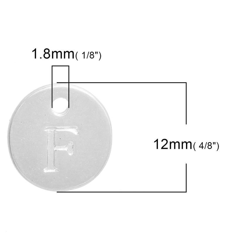 10 Letter F Alphabet Charms Silver Plated Monogram, double sided round disc letter charms, dot charms, 12mm, (1/2") chs2549