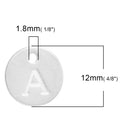 10 Letter A Alphabet Charms Silver Plated Monogram, double sided round disc letter charms, dot charms, 12mm, (1/2") chs2563