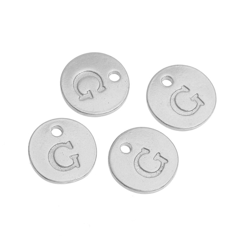 10 Letter G Alphabet Charms Silver Plated Monogram, double sided round disc letter charms, dot charms, 12mm, (1/2") chs2561