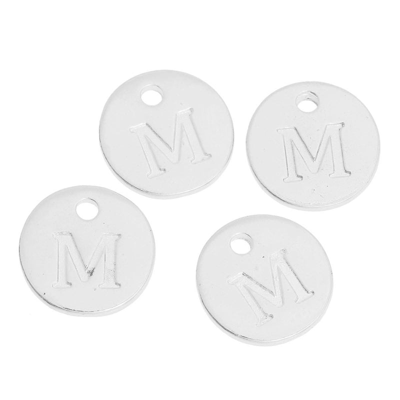 10 Letter M Alphabet Charms Silver Plated Monogram, double sided round disc letter charms, dot charms, 12mm, (1/2") chs2551