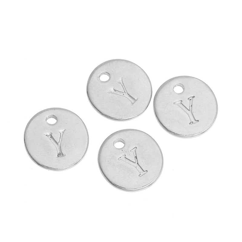 10 Letter Y Alphabet Charms Silver Plated Monogram, double sided round disc letter charms, dot charms, 12mm, (1/2") chs2545