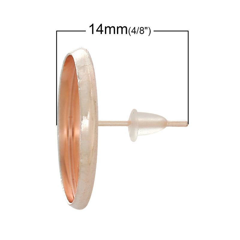 10 Rose Gold Metal POST Earrings for Cabochons (5 pairs), bezel tray fits round 18mm cabochons, fin0597