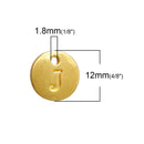 10 Letter J Alphabet Charms Gold Plated Monogram, double sided round disc letter charms, dot charms, 12mm, (1/2") chg0457