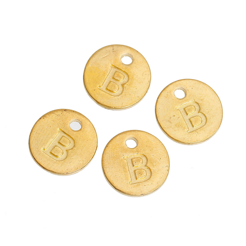 10 Letter B Alphabet Charms Gold Plated Monogram, double sided round disc letter charms, dot charms, 12mm, (1/2") chg0464