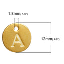 10 Letter A Alphabet Charms Gold Plated Monogram, double sided round disc letter charms, dot charms, 12mm, (1/2") chg0458