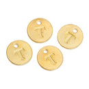 10 Letter T Alphabet Charms Gold Plated Monogram, double sided round disc letter charms, dot charms, 12mm, (1/2") chg0463