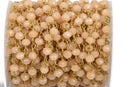 1 yard (3 feet) PASTEL PEACH Crystal Rondelle Rosary Bead Chain, gold double wrapped wire, 6mm faceted rondelle glass beads, fch0524a
