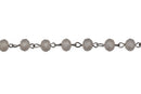 13 feet (4.33 yards) FROSTED GREY Crystal Rondelle Rosary Chain, gunmetal, 8mm faceted rondelle glass beads, fch0528b