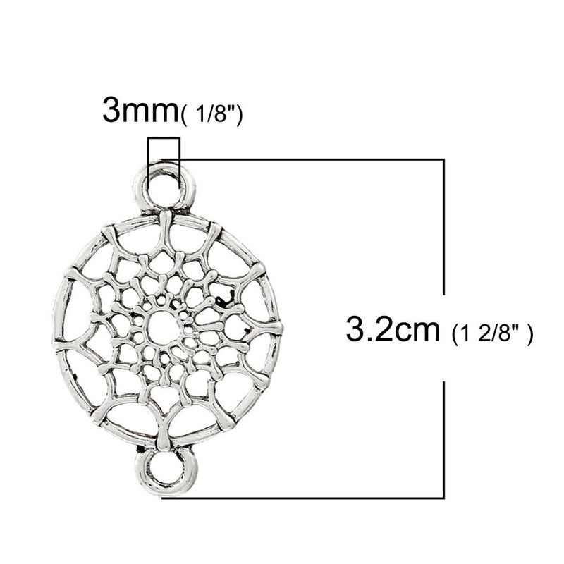 10 Silver DREAMCATCHER Dream Catcher Charms Pendants, 2-hole Connector Links, 32x22mm, chs2566