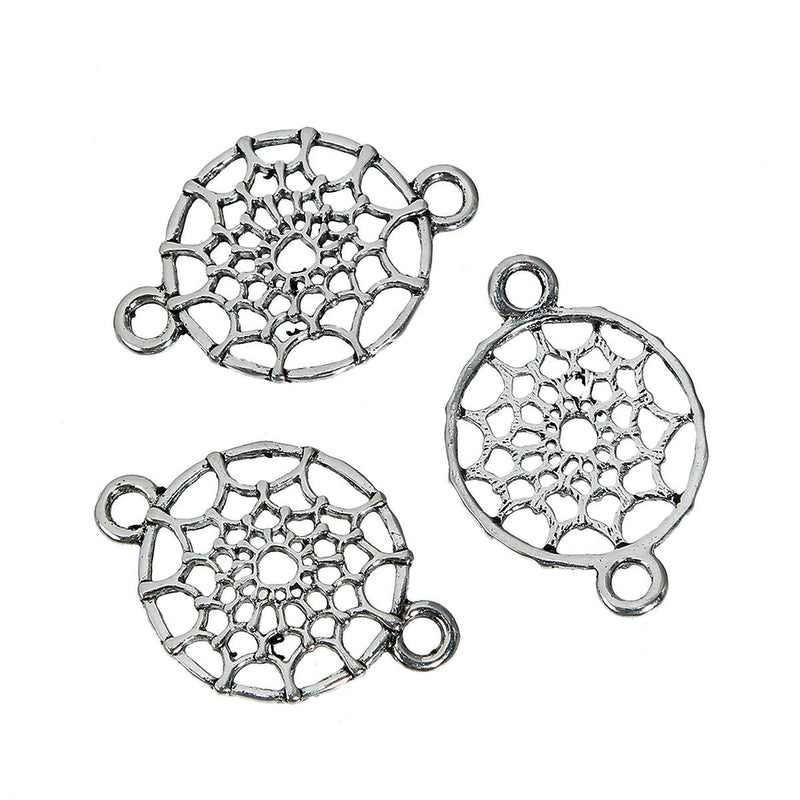 10 Silver DREAMCATCHER Dream Catcher Charms Pendants, 2-hole Connector Links, 32x22mm, chs2566