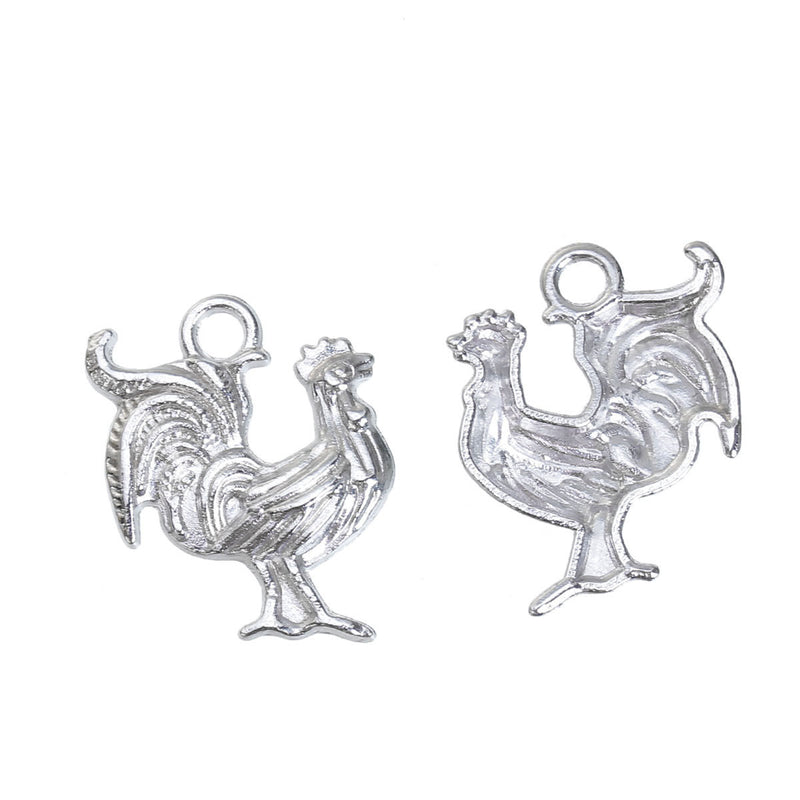 10 Silver ROOSTER Chicken Charm Pendants, 21x19mm, chs2571