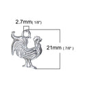 10 Silver ROOSTER Chicken Charm Pendants, 21x19mm, chs2571