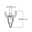10 LONGHORN BULL Cow Antique Silver Tone Metal Charm Pendants, 21x15mm, chs2574