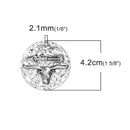 2 LONGHORN and ARROW Round Pendant Charms, Bull Cow Antique Silver Tone Metal with Rhinestone Crystals, 42mm (1-5/8" round) chs2565