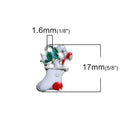 5 STOCKING Christmas Charms or Pendants, Silver Plated with enamel, 5/8",  che0529