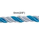 5mm Satin Twist Cord for Handfasting, Cotton and Satin Polyester Cord, TURQUOISE BLUE and WHITE, 5 meters (15+ feet), cor0116