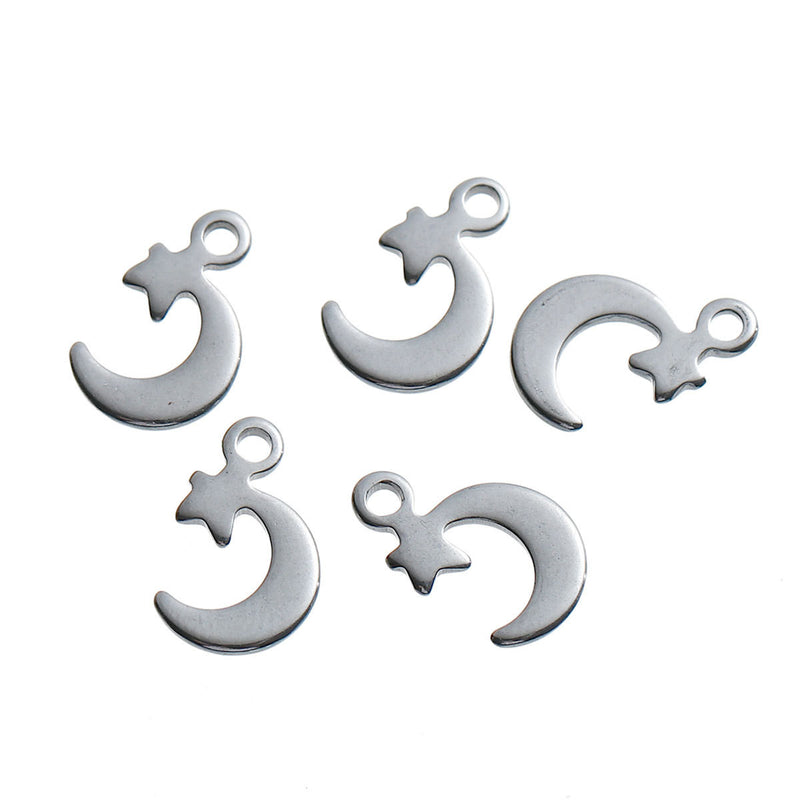 10 CRESCENT MOON and STAR Stainless Steel Charms, 11mm, chs2570