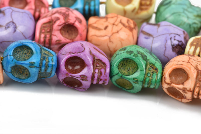 18mm Pastel Stone Skull Beads, light jewel tone colors, 18mm, full strand, 22 beads per strand, how0562