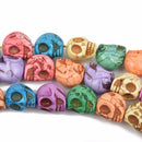 18mm Pastel Stone Skull Beads, light jewel tone colors, 18mm, full strand, 22 beads per strand, how0562