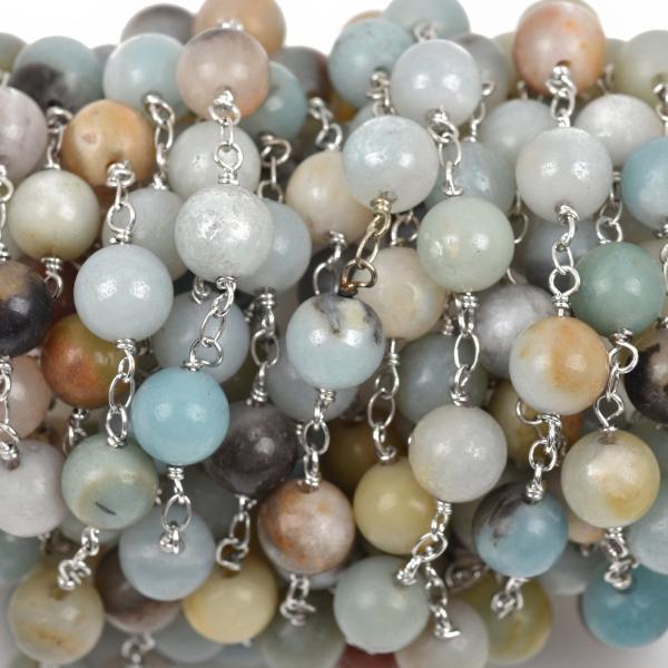 1 yard AMAZONITE GEMSTONE Rosary Chain, silver, 8mm round gemstone beads, fch0499a