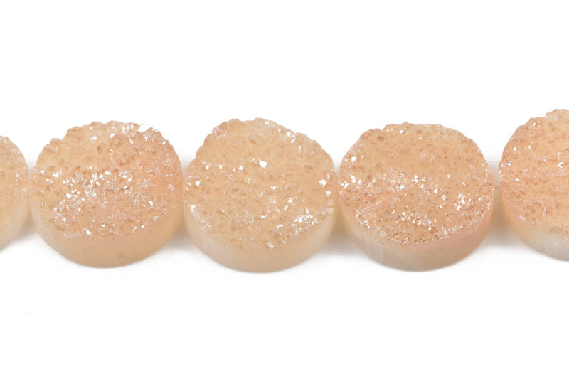 2 DRUZY Natural GEMSTONE Quartz Geode Cabochon Beads, Round, 25mm - 26mm, Light Caramel Tan Rock Crystal, flatback with hole, gdz0188