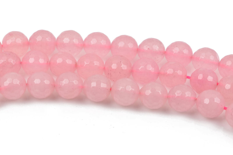 12mm Round Faceted LIGHT PINK JADE Gemstone Beads, full strand, 33 beads, gjd0189