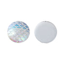20mm MERMAID FISH Scale Cabochons, Round Resin Metallic, White AB iridescent, 10 pieces, cab0523
