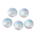 20mm MERMAID FISH Scale Cabochons, Round Resin Metallic, White AB iridescent, 10 pieces, cab0523
