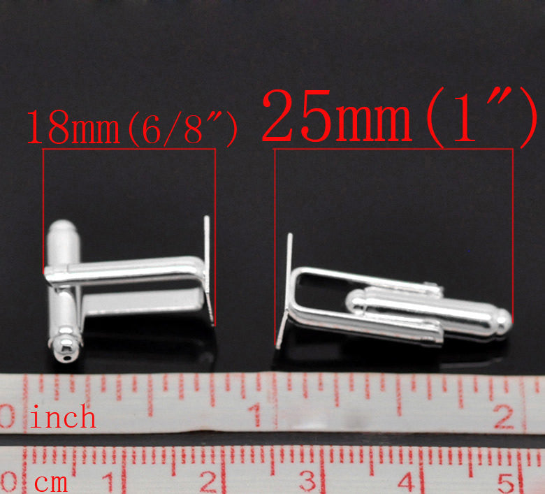 10 Silver Plated Square CUFF LINKS Blanks, CUFFLINKS, fits 10mm Square Cabochon Pad, fin0622