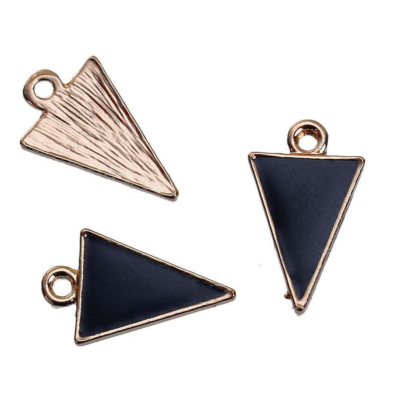 10 Gold Plated ARROWHEAD TRIANGLE Pendants Charms, black enamel, gold plating, chg0527