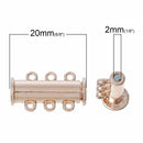 2 MAGNETIC Rose Gold Brass 3-strand Slider Connector Clasps, 20x5mm  for Multi Strand Bracelets and Necklaces, fcl0212
