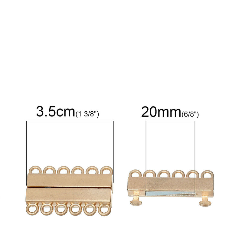 3 MAGNETIC Matte Light Gold Brass 6-strand Lock Connector Clasps, 35x22mm  for Multi Strand Bracelets and Necklaces, fcl0213