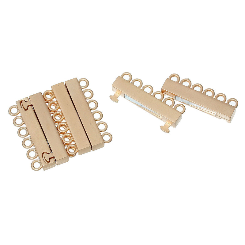3 MAGNETIC Matte Light Gold Brass 6-strand Lock Connector Clasps, 35x22mm  for Multi Strand Bracelets and Necklaces, fcl0213