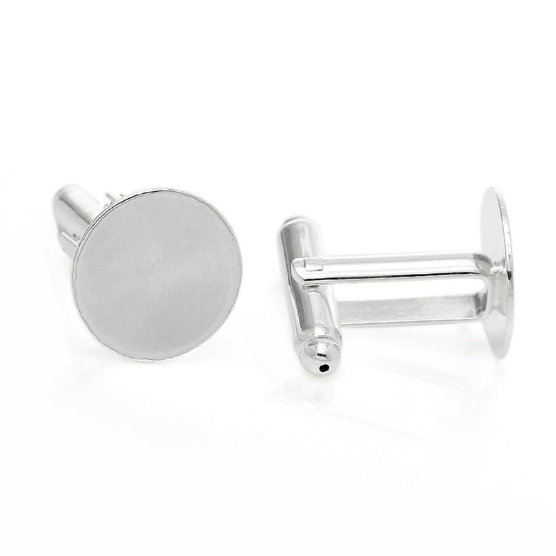 10 Silver CUFF LINKS Blanks, CUFFLINKS with 14mm Pad, fin0629