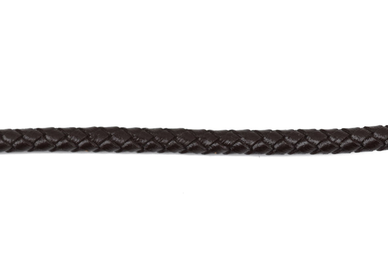 4mm BROWN Round Braided Licorice Leather, European Leather Cord, flexible, 1 yard (3 feet), Lth0009