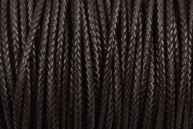 5mm BROWN Round Braided Licorice Leather, European Leather Cord, flexible, 1 yard (3 feet), Lth0010