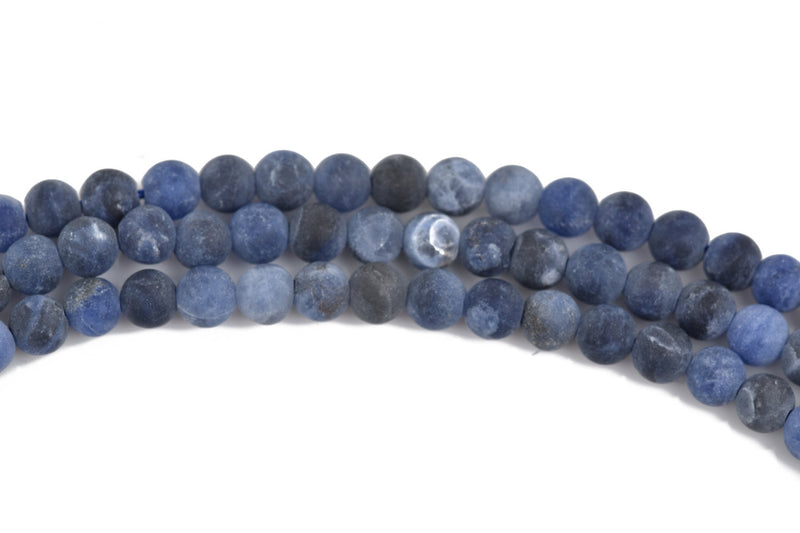 6mm SODALITE Round Gemstone Beads, FROSTED denim blue, white, grey, full strand, about 68 beads, gsd0010