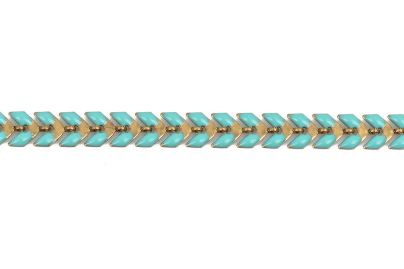 13 feet (4.33 yards) Turquoise Chevron Chain, brass, 6mm enamel chevron links, fch0532