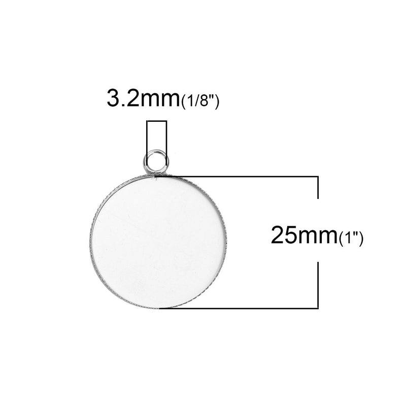 10 Stainless Steel Round Circle CABOCHON SETTING Bezel Frame Charm Pendants, Silver (fits 25mm cabs), chs2722