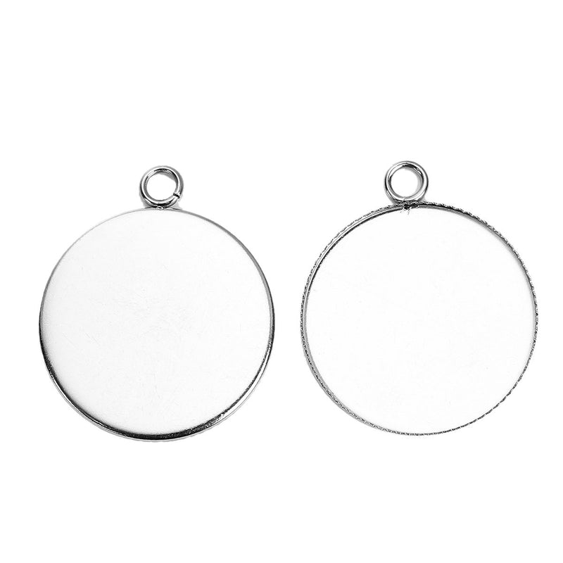 10 Stainless Steel Round Circle CABOCHON SETTING Bezel Frame Charm Pendants, Silver (fits 25mm cabs), chs2722